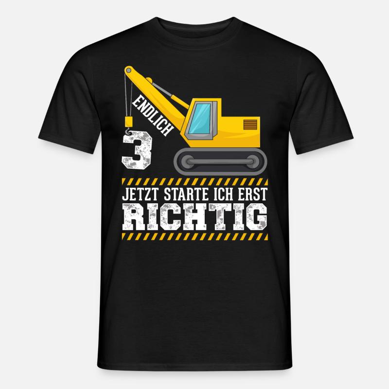 3. Geburtstag Bagger deko ich bin Endlich 3 Jahre - Männer T-Shirt - Schwarz