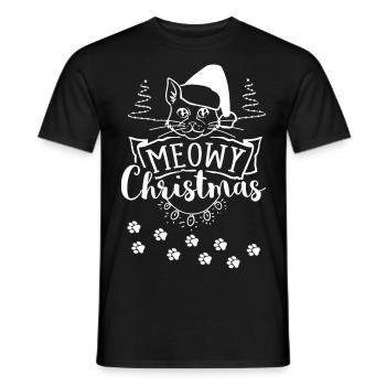 Meowy christmas - Funny christmas cat lover - Men's T-Shirt - black - Front - AI Model Male 178 light (178cm)