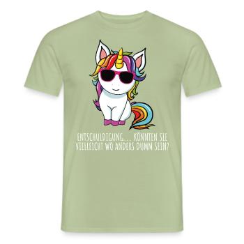 Frecher Einhorn Teenager Spruch Dumm sein? - Männer T-Shirt - Sage - Vorne - AI Model Male 178 light (178cm)