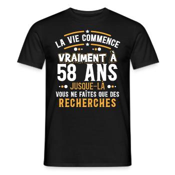 Anniversaire 58 ans, idée cadeau date de naissance - T-shirt homme - noir - Devant - AI Model Male 178 light (178cm)