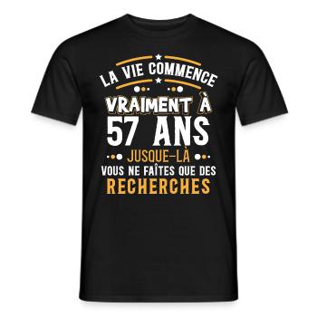 Anniversaire 57 ans, idée cadeau date de naissance - T-shirt homme - noir - Devant - AI Model Male 178 light (178cm)