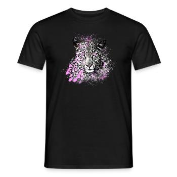 léopard, chat, chat sauvage, graffiti, peinture, rose - T-shirt homme - noir - Devant - AI Model Male 178 light (178cm)