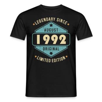 Août 1992 Vintage Retro Anniversaire - T-shirt homme - noir - Devant - AI Model Male 178 light (178cm)