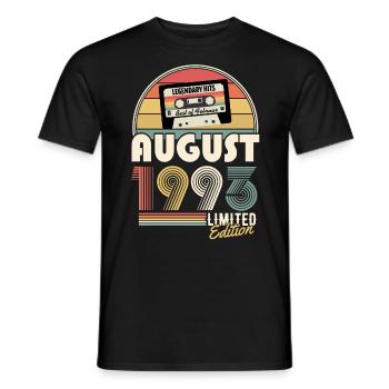 Août 1993 Vintage Cadeau d’anniversaire - T-shirt homme - noir - Devant - AI Model Male 178 light (178cm)