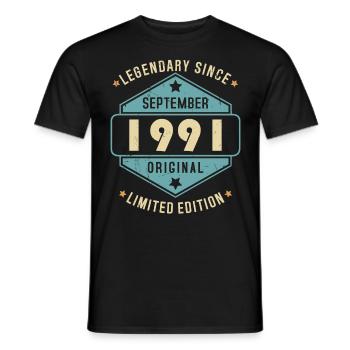 Septembre 1991 Vintage Retro Anniversaire - T-shirt homme - noir - Devant - AI Model Male 178 light (178cm)