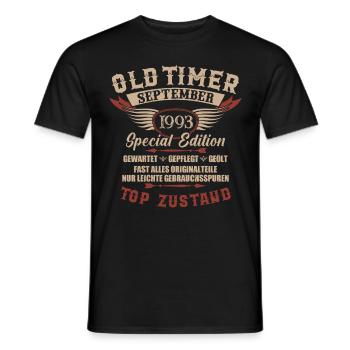 Oldtimer September 1993 Jahrgang Geburtstag - Männer T-Shirt - Schwarz - Vorne - AI Model Male 178 light (178cm)