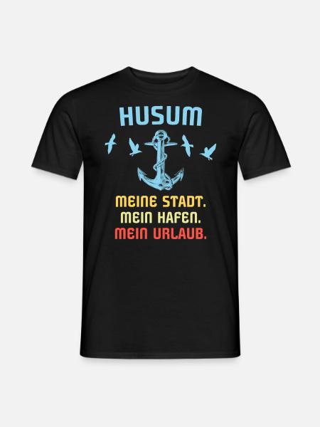 Husum Souvenir Husumer Hafen - Männer T-Shirt - Schwarz