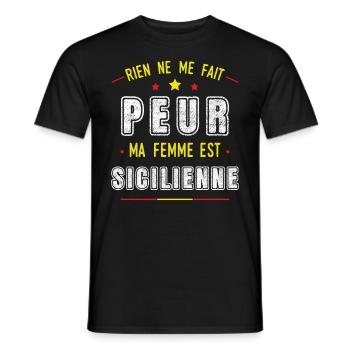 Sicile Humour pays Italie, drapeau italien, Couple - T-shirt homme - noir - Devant - AI Model Male 178 light (178cm)