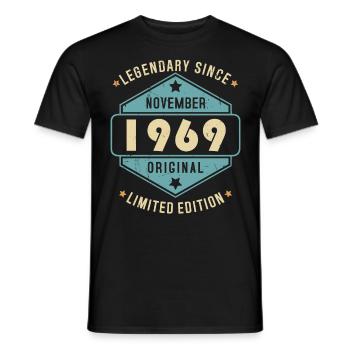 Novembre 1969 Vintage Retro Anniversaire - T-shirt homme - noir - Devant - AI Model Male 178 light (178cm)