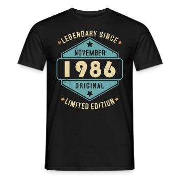 Novembre 1986 Vintage Retro Anniversaire - T-shirt homme - noir - Devant - AI Model Male 178 light (178cm)