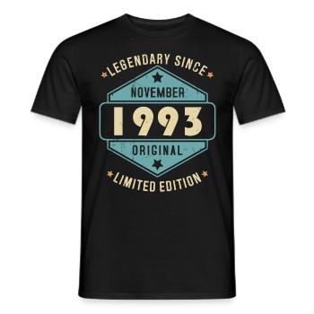 Novembre 1993 Vintage Retro Anniversaire - T-shirt homme - noir - Devant - AI Model Male 178 light (178cm)