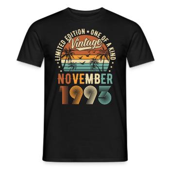 Édition Limitée Novembre 1993 Cadeau d’Anniversaire - T-shirt homme - noir - Devant - AI Model Male 178 light (178cm)