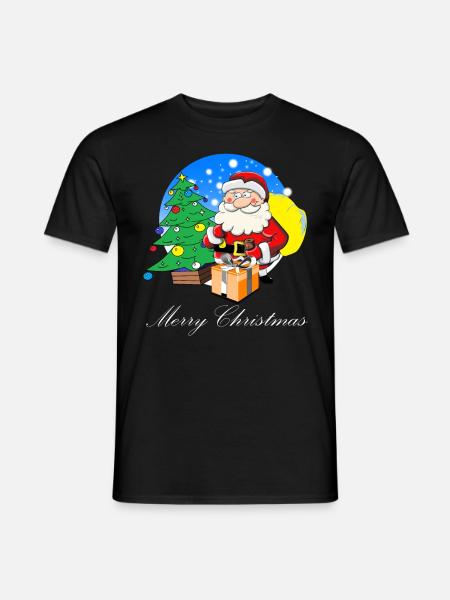 Weihnachtsmann mit Sack voller Geschenke - Männer T-Shirt - Schwarz