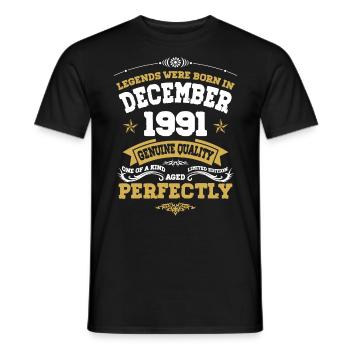 Millésime Vieilli parfaitement Décembre 1991 - T-shirt homme - noir - Devant - AI Model Male 178 light (178cm)