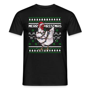 Ugly Christmas Sweater Tshirt Christmas Chicken - Men's T-Shirt - black - Front - AI Model Male 178 light (178cm)