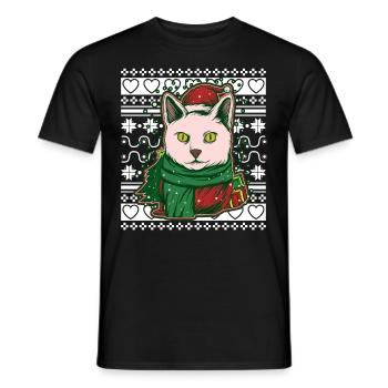 Pull de Noël moche Chat de Noël - T-shirt homme - noir - Devant - AI Model Male 178 light (178cm)