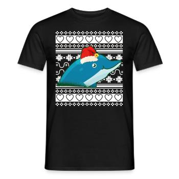 Ugly Christmas Sweater Tshirt Christmas Dolphin - Men's T-Shirt - black - Front - AI Model Male 178 light (178cm)