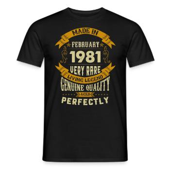 Février 1981 Vintage vintage anniversaire - T-shirt homme - noir - Devant - AI Model Male 178 light (178cm)