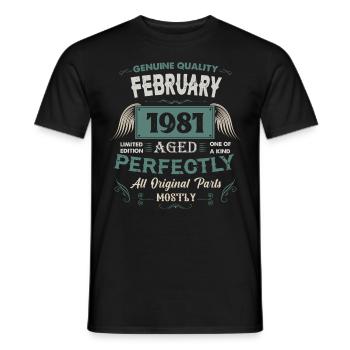Février 1981 Cadeau d’anniversaire vintage - T-shirt homme - noir - Devant - AI Model Male 178 light (178cm)