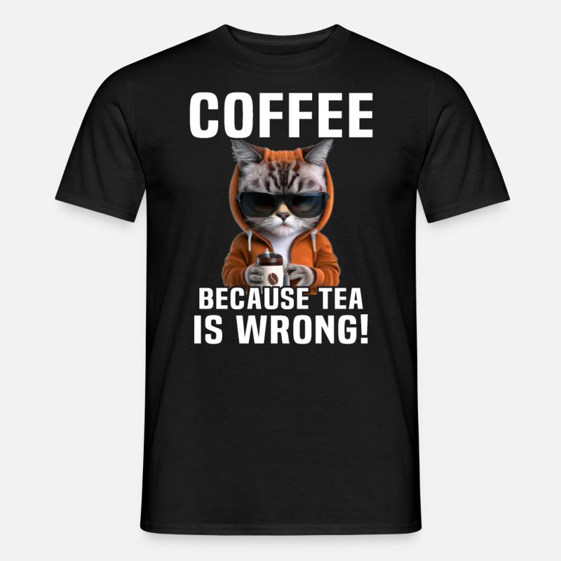 Coffee Drinking Cat Tea - Men's T-shirt - black