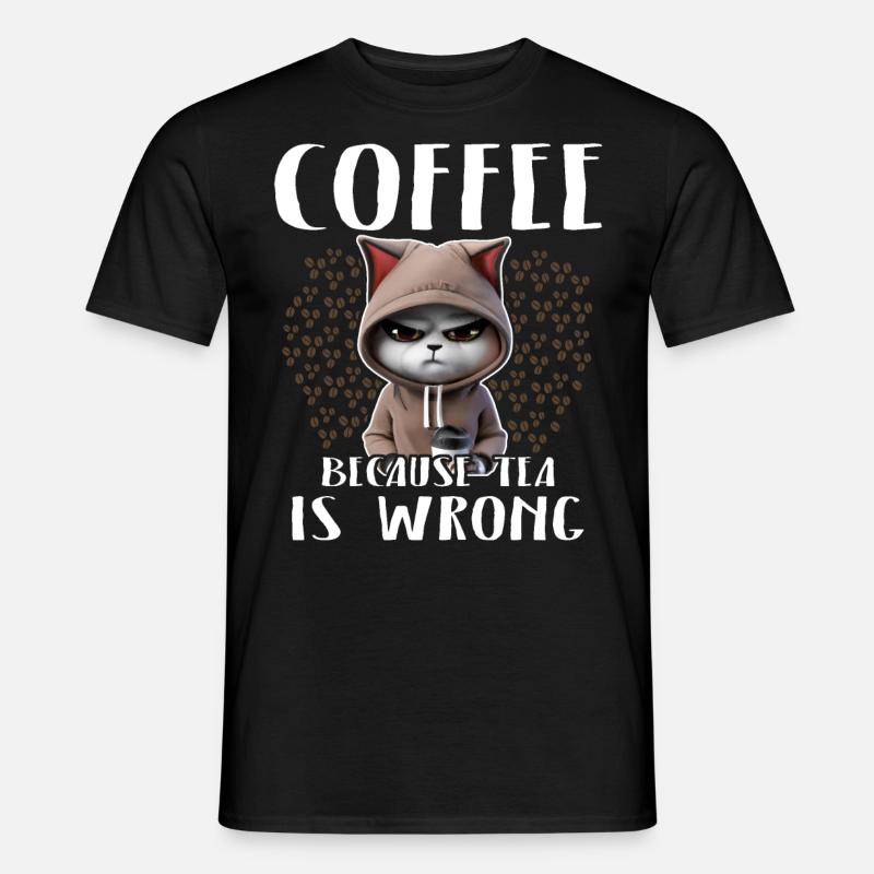 Coffee Drinking Cat Tea - Men’s T-shirt - black