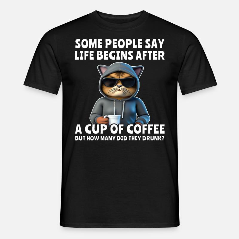 Coffee Cat Coffee Drinker - Men's T-shirt - black