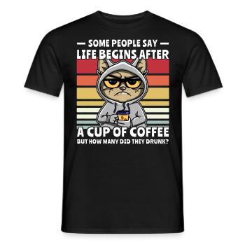Retro Katze Kaffee - Männer T-Shirt - Schwarz - Vorne - AI Model Male 178 light (178cm)