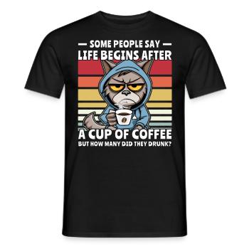 Retro Katze Kaffee - Männer T-Shirt - Schwarz - Vorne - AI Model Male 178 light (178cm)