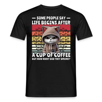 Retro Katze Kaffee - Männer T-Shirt - Schwarz - Vorne - AI Model Male 178 light (178cm)