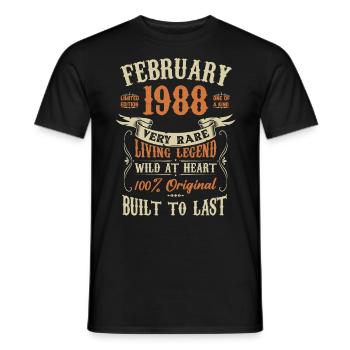 Février 1988 Cadeau d’anniversaire - T-shirt homme - noir - Devant - AI Model Male 178 light (178cm)