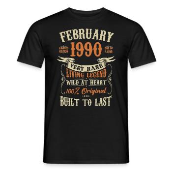 Février 1990 Cadeau d’anniversaire - T-shirt homme - noir - Devant - AI Model Male 178 light (178cm)