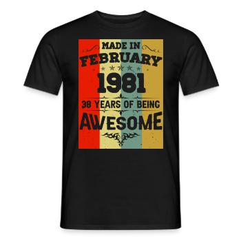 Anniversaire millésime février 1981 - T-shirt homme - noir - Devant - AI Model Male 178 light (178cm)