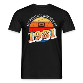 1981 Anniversaire Année de Naissance cadeau humour - T-shirt homme - noir - Devant - AI Model Male 178 light (178cm)