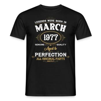Les légendes sont nées en mars 1977 - T-shirt homme - noir - Devant - AI Model Male 178 light (178cm)
