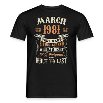 Mars 1981 Cadeau d’anniversaire - T-shirt homme - noir - Devant - AI Model Male 178 light (178cm)