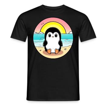 Pingouin de plage au coucher du soleil - T-shirt homme - noir - Devant - AI Model Male 178 light (178cm)
