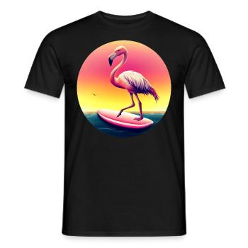Surfing flamingo in sunset - Men's T-Shirt - black - Front - AI Model Male 178 light (178cm)