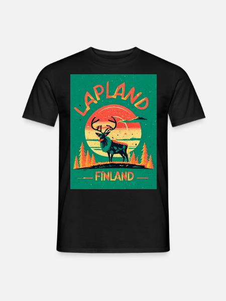 Reindeer in Moonlight Lapland Finland - Men's T-Shirt - black