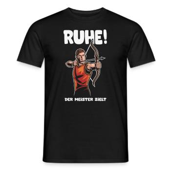 Ruhe! Der Meister zielt! Bogenschießen Bogensport - Männer T-Shirt - Schwarz - Vorne - AI Model Male 178 light (178cm)