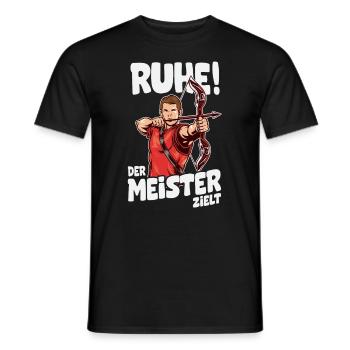 Ruhe! Der Meister zielt! Bogenschießen Bogensport - Männer T-Shirt - Schwarz - Vorne - AI Model Male 178 light (178cm)