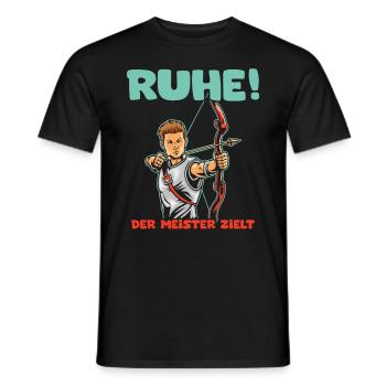 Ruhe! Der Meister zielt! Bogenschießen Bogensport - Männer T-Shirt - Schwarz - Vorne - AI Model Male 178 light (178cm)