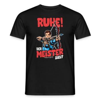 Ruhe! Der Meister zielt! Bogenschießen Bogensport - Männer T-Shirt - Schwarz - Vorne - AI Model Male 178 light (178cm)