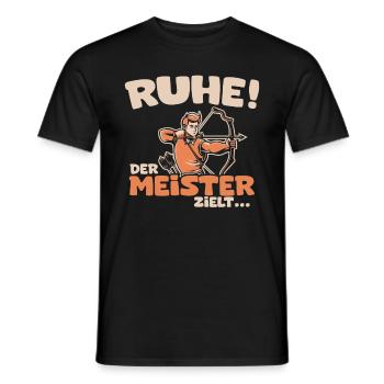 Ruhe! Der Meister zielt! Bogenschießen Bogensport - Männer T-Shirt - Schwarz - Vorne - AI Model Male 178 light (178cm)