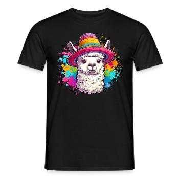 Colorful Cartoon Llama: - Men's T-Shirt - black - Front - AI Model Male 178 light (178cm)