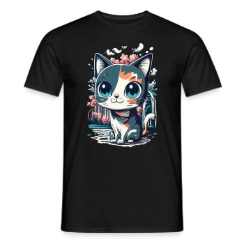 chaton kawaii mignon japon - T-shirt homme - noir - Devant - AI Model Male 178 light (178cm)
