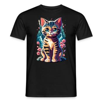 chaton kawaii mignon japon - T-shirt homme - noir - Devant - AI Model Male 178 light (178cm)
