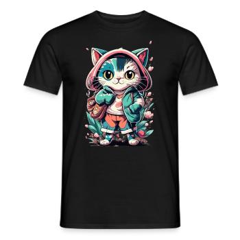 chaton kawaii mignon japon - T-shirt homme - noir - Devant - AI Model Male 178 light (178cm)