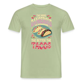T-shirt Tacos & Adventure – Dangereusement bon ! - T-shirt homme - vert sauge - Devant - AI Model Male 178 light (178cm)