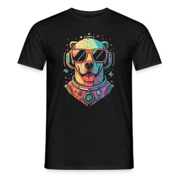 Retro Space Labrador Shirt Colorful Artwork - Men's T-Shirt - black - Front - AI Model Male 178 light (178cm)