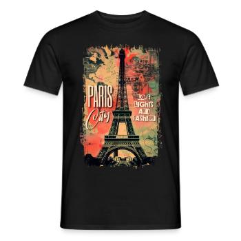 Paris France City Skyline Eiffel Tower Vintage - Men's T-Shirt - black - Front - AI Model Male 178 light (178cm)